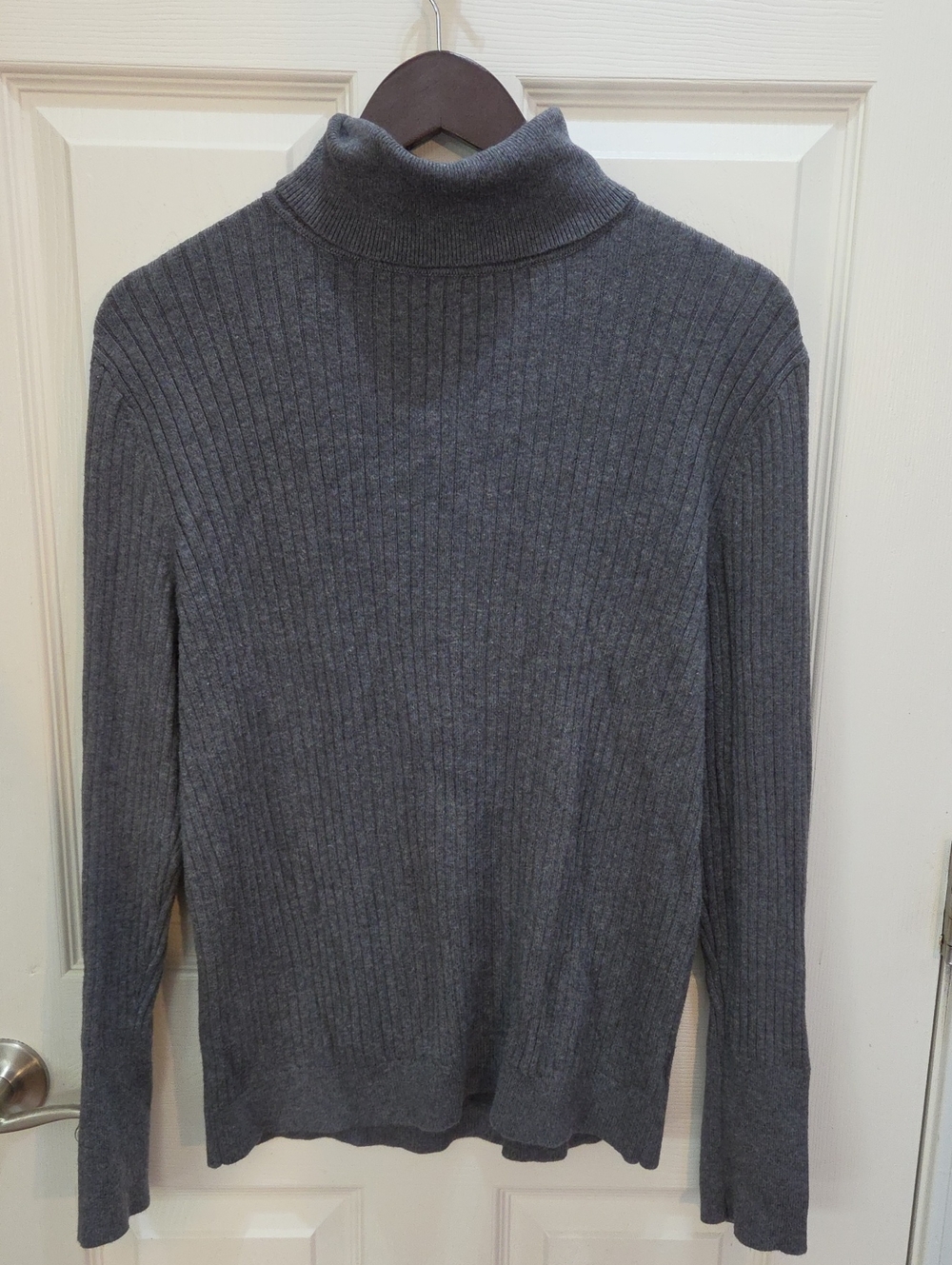 Talbots Gray Cotton Blend Ribbed Knit Turtleneck Sz Lg